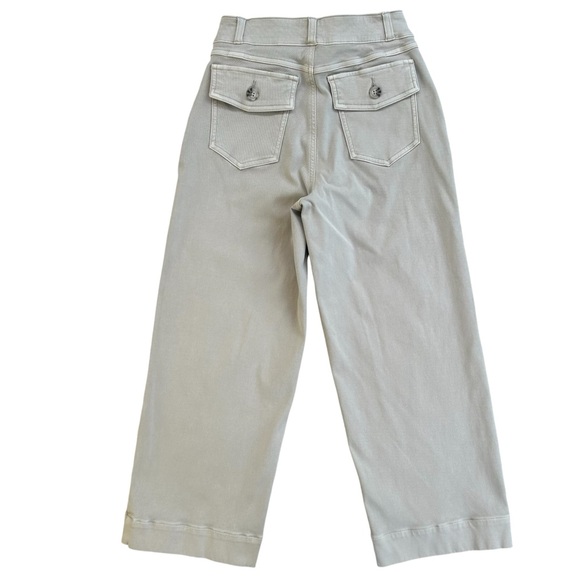 Spanx Twill Wide Leg Cropped Pants SMALL Tan Khakis High Rise Shaping Academia - Picture 6 of 14